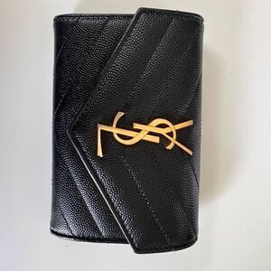 YVES Saint Laurent Women's Black Monogram Pebbled Envelope Wallet